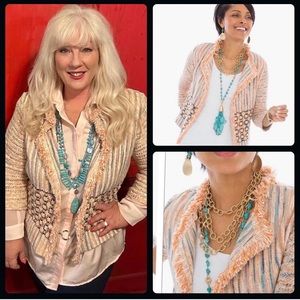 Chico’s 3 Tweed Fringe Cardi Sweater Jacket size XL